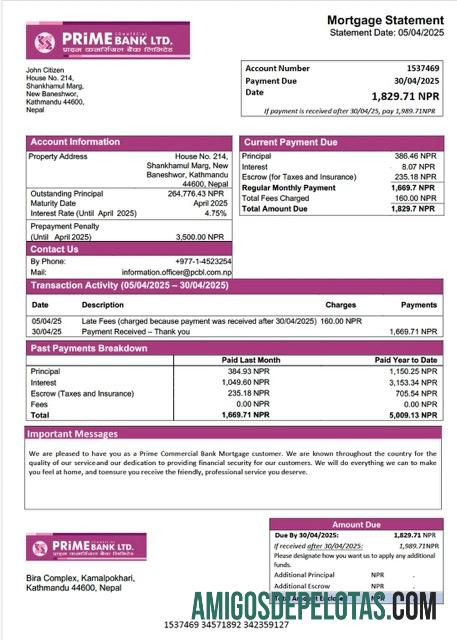 imprimível Modelo Word e PDF de declaração de hipoteca do banco comercial principal do Nepal